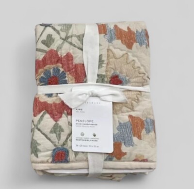 NEW Pottery Barn Penelope Handcrafted Quilted  Pillow  Sham - KING - NWT-image