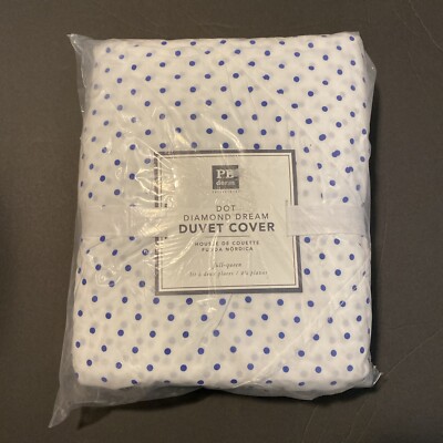 Pottery Barn Dorm Blue Dot Diamond Dream Full Queen Duvet Cover NWT-image