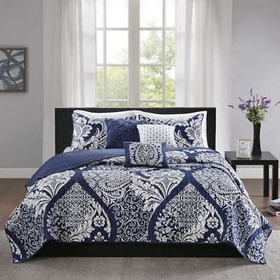 Madison Park Vienna Reversible Cotton Quilt-Luxury Stitching Design All Seaso...-image