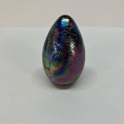 Glass Eye Studio Iridescent Egg-Shaped Art Glass Paperweight Bubble GES 16 3.25