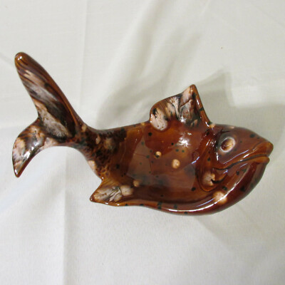 Vintage 1978 Art Studio Handmade Pottery Fish Shaped Bowl Dish Signed KF-image
