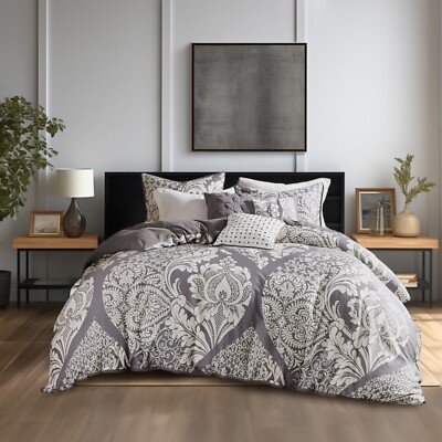 Madison Park 6 Piece Contrasted Color Cotton Sateen Printed Duvet Cover Set-image