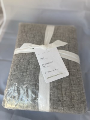New Pottery Barn Pick-Stitch Handcrafted Cotton/Linen Quilted Sham Euro Lt Gray-image
