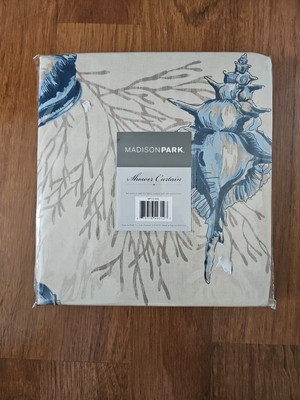 Madison Park 200TC Sateen Bayside Coastal Shells Shower Curtain 72x72  New! -image