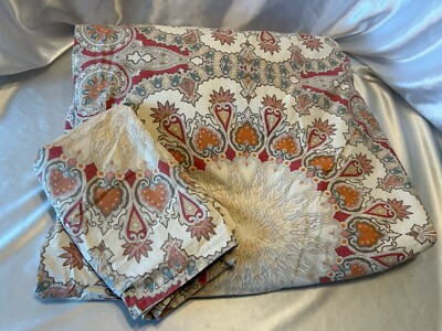RARE Pottery Barn Valencia Medallion FULL/QUEEN DUVET COVER & Pillow SHAM Set-image
