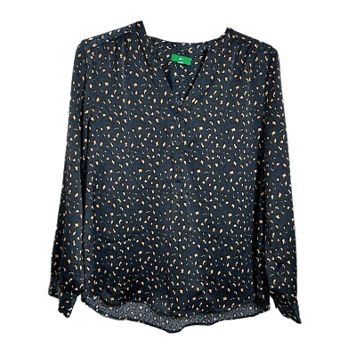 DIP Women's Size XL Blouse Long Sleeve V-Neck Animal Print Stretch Oversized-image