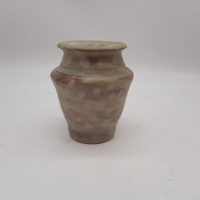 Studio art pottery urn shaped vase wheel turned matte glaze signed Elva L small-image
