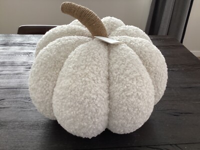 White POTTERY BARN Cozy Large Pumpkin Pillow Ivory  9.5”x14” NEW Sealed Sherpa-image