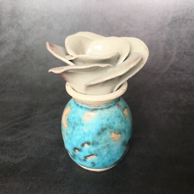 Studio Art Pottery Mini Flower Shaped Weed Pot Vase Signed Judy 3.75