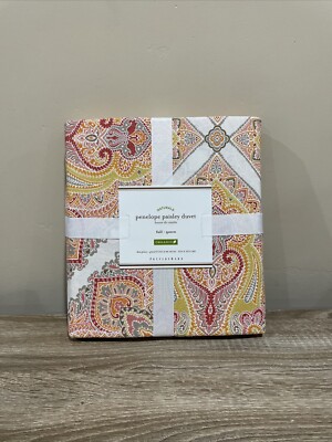 POTTERY BARN Penelope Paisley Queen Duvet Cover 100% Organic Multi Color RARE-image