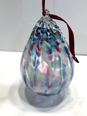 Art Glass Ornament Hand Blown Elias Studios Ball Sphere Blue Teardrop Shape-image