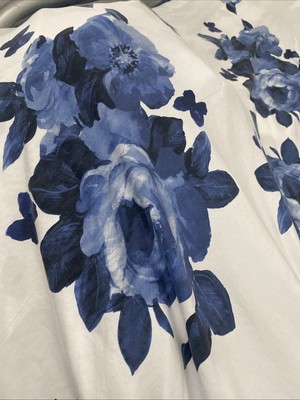Pottery Barn Bluebell Rose Twin Lyocell Tencel Blue & White Floral Duvet Set -image