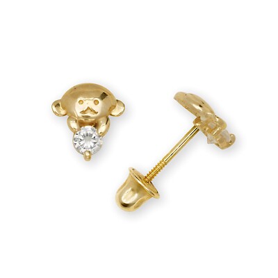 14K Yellow & White Gold Adorable Monkey Shaped Studs Earrings for Girls-image