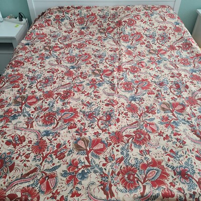 Pottery Barn Duvet Cover Full/ Queen Jacobean Floral Red Blue Cotton/Linen New-image