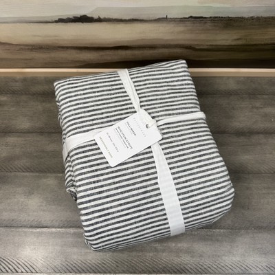 Pottery Barn Wheaton Striped Linen Cotton Duvet Cover Full/Queen Navy Blue NWT-image