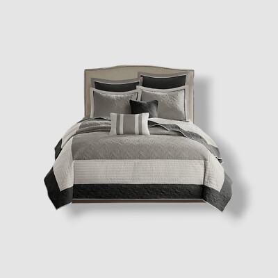 Madison Park Gray Attingham 7-Piece Reversible Coverlet Set- Full/Queen-image