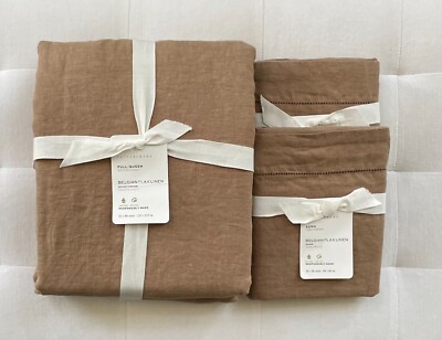 Pottery Barn BELGIAN FLAX LINEN Duvet Full Queen & Euro Shams Bronze NWT-image
