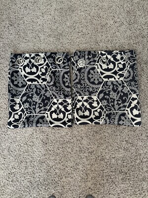 Sun Zero Curtain Panels Blue And Cream Set Of 2 - Approx 84”x35” Each-image