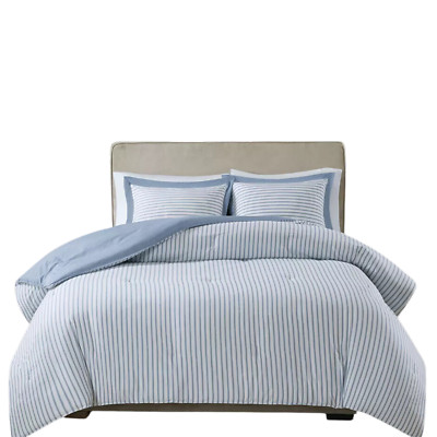 Blue Reversible Duvet Cover Set Twin Size by Madison Park Essentials NEW-image