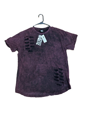 Mens Dash Premium Quality Dip Dye Random Razor Ripping Shirt Burgendy Size XL-image