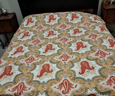 Pottery Barn Linden Paisley Multi Warm Colors FULL QUEEN Duvet Cover Cotton EUC!-image