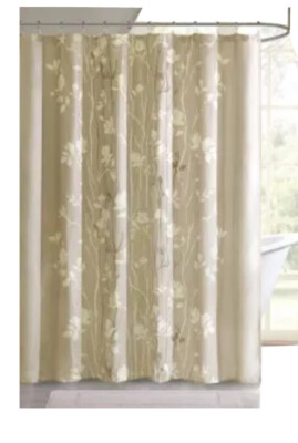 Madison Park Essentials Vaughn Shower Curtain Floral Taupe 72”x72” Open Package-image