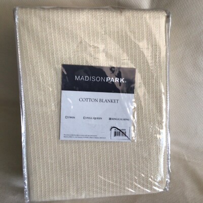 MADISON PARK Freshspun Basketweave Cotton Bed Blanket  KING Ivory-image