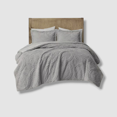 Madison Park Gray Medallion Faux Fur 3-Pc. Comforter Set, King/Cal King-image