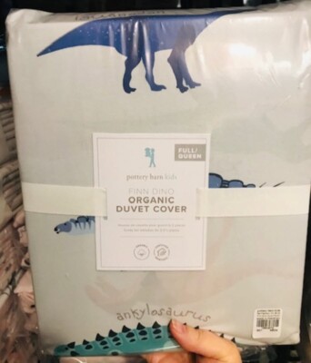 Pottery Barn Finn Dino Duvet Cover Queen 2 Standard Shams Trex Dinosaur 3p Kids-image