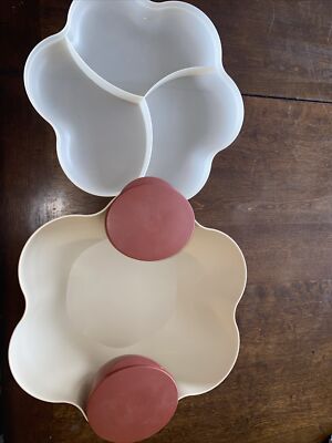 Tupperware Chip-N-Dip Bowl Set Large Divided Tray Lid 4624, 4625, 2X -4626-image
