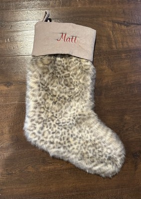 Pottery Barn Cheetah Faux Fur Stocking Velvet Cuff Christmas Personalized MATT-image
