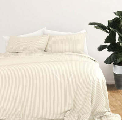 Super Soft Microfiber Embossed Stripe Ivory Full Sheet Set-image