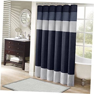  Amherst Bathroom Shower Curtain Faux Silk Pieced Striped Modern Microfiber -image