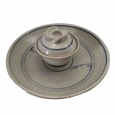 Art Pottery Chip Dip Appetizer Bowl/Lid on a13 in Large Bowl Decorative Artistry-image