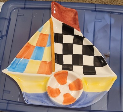 World Bazaars Inc. Whimsical Sailboat Chip Dip Platter-image
