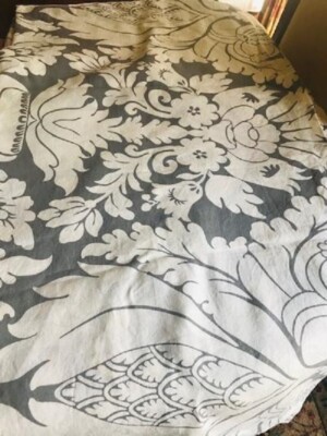 Pottery Barn Belgian Flax Linen Damask Duvet Cover Taupe Queen 2 Std Shams Rare-image