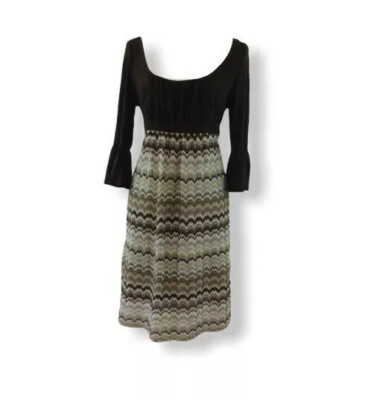 AA Studio Brown Knit Dress with 3/4 Bell Shaped Sleeves Size10-image