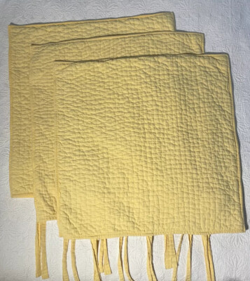 3 Pottery Barn Linen Pick Stitch Quilted European Shams channel tie close yellow-image