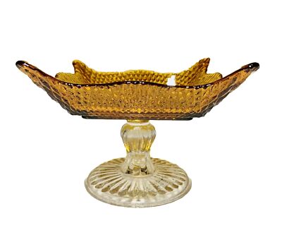 Vintage Studio Silversmith Amber Glass Trinket Candy Dish Stem-image