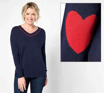 Studio Park x Amy Stran V-Neck Heart Sleeve Sweater Navy Size XL A630700-image