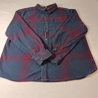 DIP Shirt Men's 2XL Red & Blue Plaid Flannel Button-Up Long Sleeve Soft Casual-image