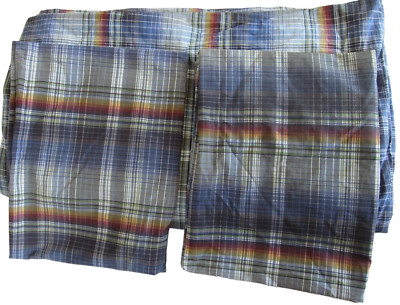 Pottery Barn Blue Tan Plaid Duvet Cover Full Queen + 2 Standard Shams Farmhouse-image