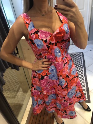Women's Madison Studio Dress L 14 Pink Blue Black Floral Roses Flower Blossom-image