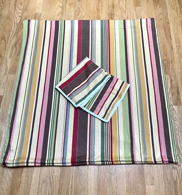 POTTERY BARN Duncan Stripe QUEEN Duvet And 2 Shams Set Cotton Sateen Multicolor-image