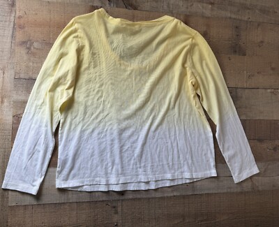 Candace Cameron Bure Womens Shirt Yellow & White Dip Dye Ombré Shirt Size Large-image