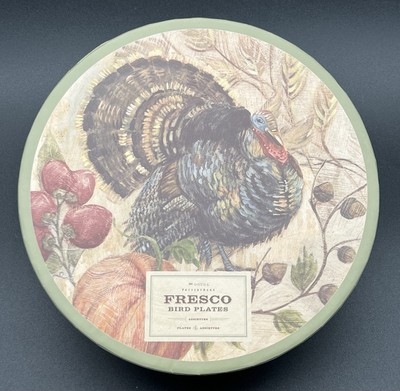 Pottery Barn Fresco Bird Plates Set Of 4 Salad Plates 9”-image