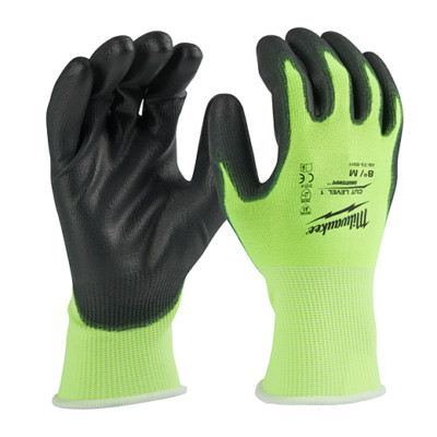 Milwaukee High-Viz Cut Level 1 Gloves, Polyurethane Dipped, Choose Your Size-image