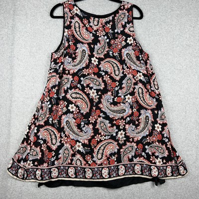 J.Jill Layered Dipped-Hem Bohemian Tunic Black Blue Paisley Women’s Size L-image