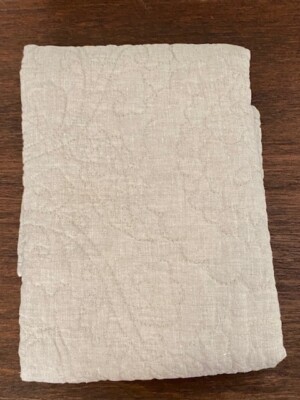 Pottery Barn Standard Belgian Flax Linen Floral Stitch Quilted Sham, Flax-image