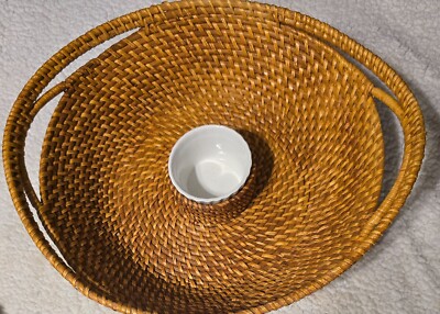 LARGE HANDWOVEN BASKET CHIP AND DIP WITH HANDLES ? PINE NEEDLES-image